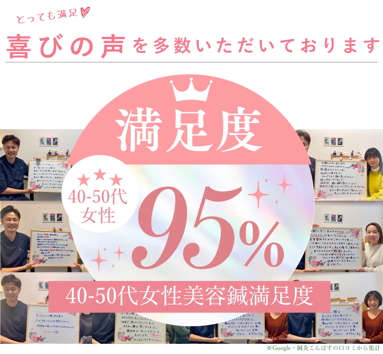 40〜50代女性の美容鍼満足度95％｜Google・鍼灸こんぱすの口コミをもとに集
